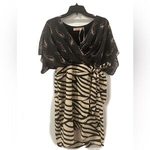 Traffic People Faux Wrap Dress Mixed Pattern Floral & Stripe  Size Small